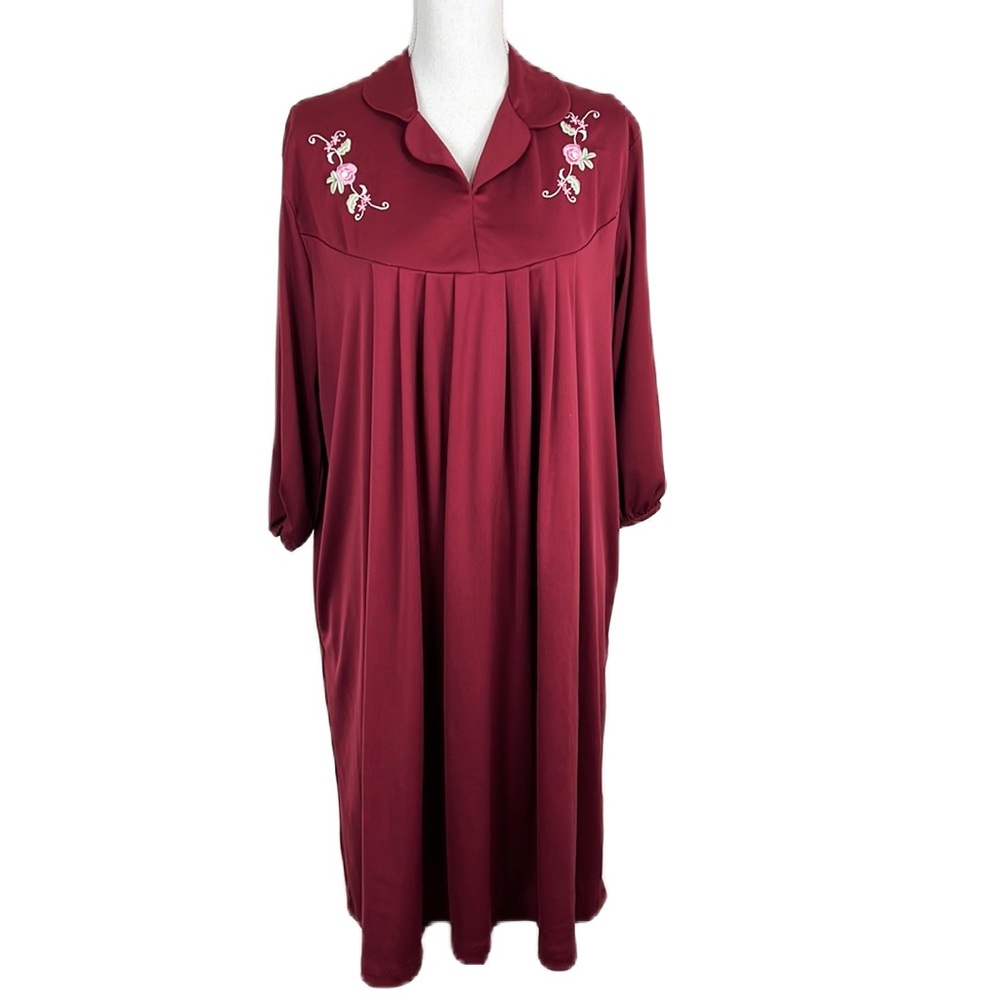 Granada Sleep Dress Women Large Red Collared Long Sleeve Sleepwear Adult